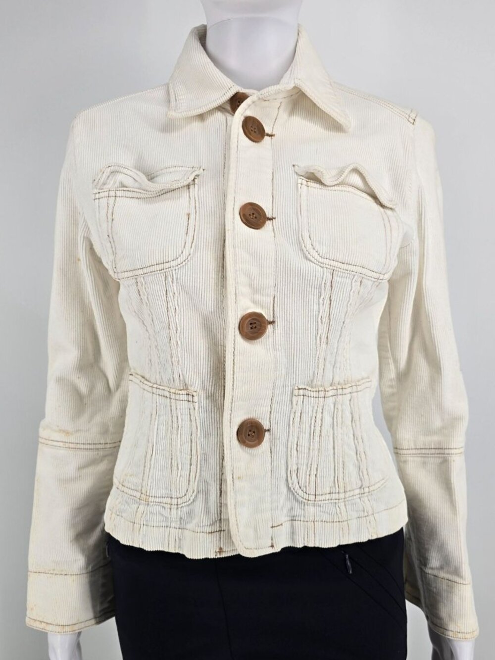 2000s Tulle Anthropologie Women's Fitted Ivory Corduroy Jacket (S) *Fair